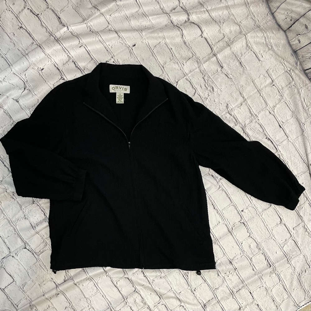 Orvis Jacket Womens Sz Medium Black Full Zip Lightweight Textured Crinkly Crepe